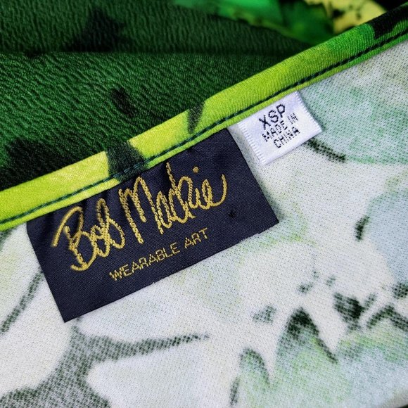 Bob Mackie Womens XSP Green Ombre Floral‎ Crepe Midi Casual Beach Vacay Dress - Picture 8 of 10